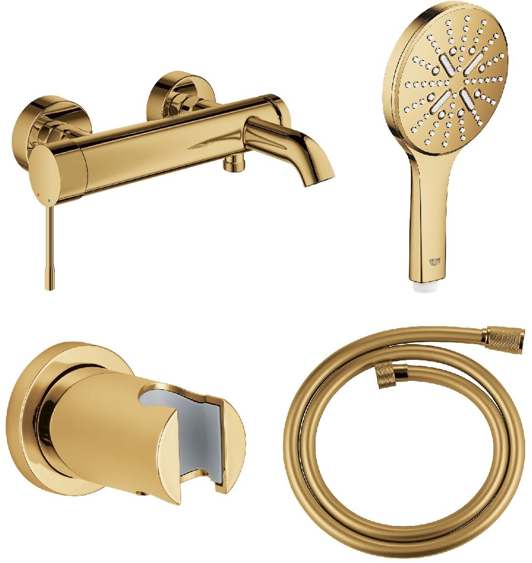 Sada vanová baterie Grohe Essence 33624GL1, sprchová hlavice Grohe Rainshower 26574GL0, 27074GL0, 28362GL0