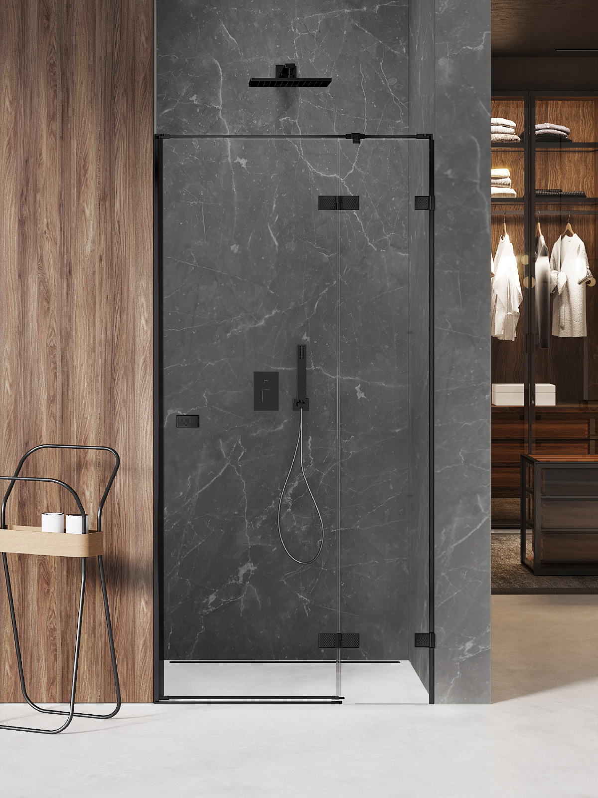 New Trendy Avexa Black XR sprchové dveře 90 cm sklopné černá matný/průhledné sklo EXK-6837