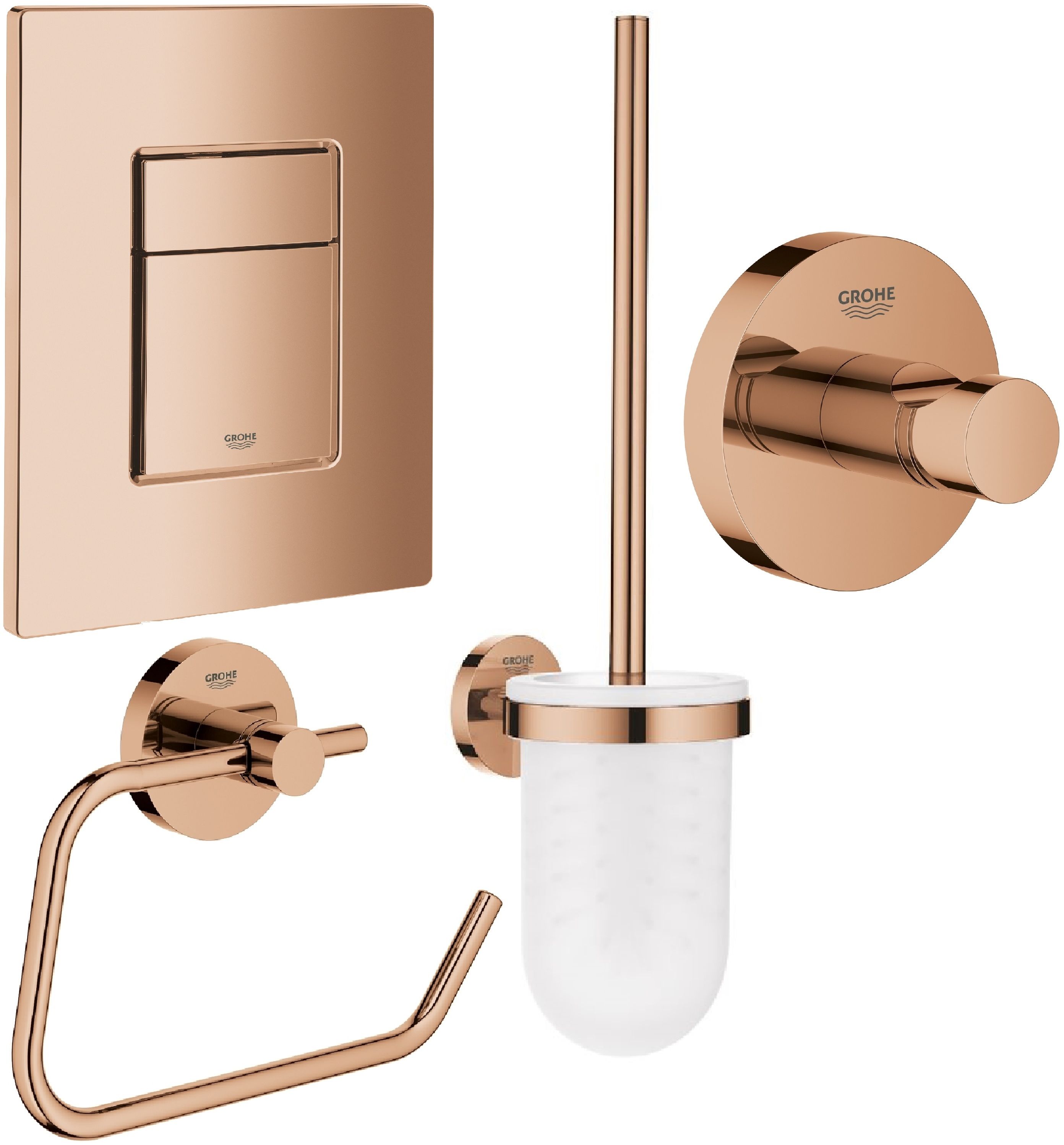 Sada splachovací tlačítko Grohe Skate 38732DA0, záchodová štětka Grohe Essentials 40374DA1, 40689DA1, 40364DA1