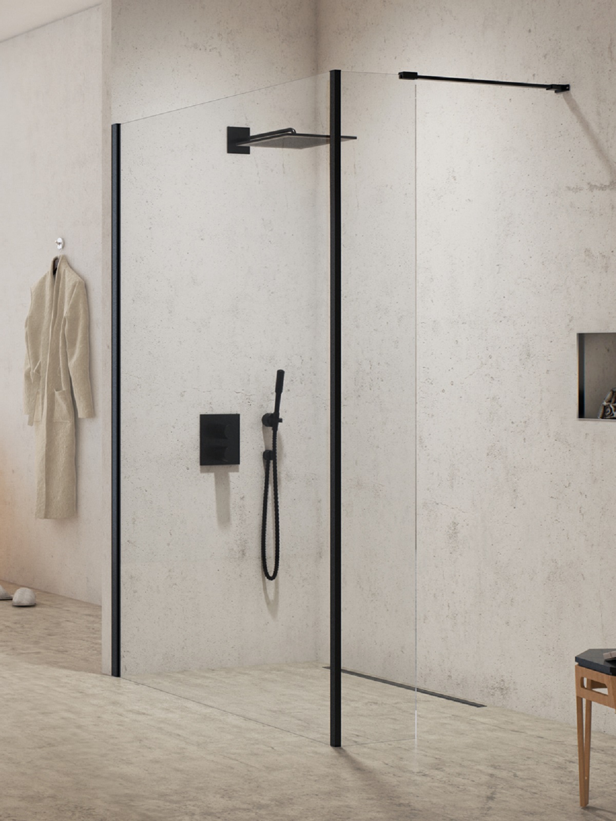 New Trendy New Modus Black sprchová zástěna walk-in 80 cm černá matný/průhledné sklo EXK-5563