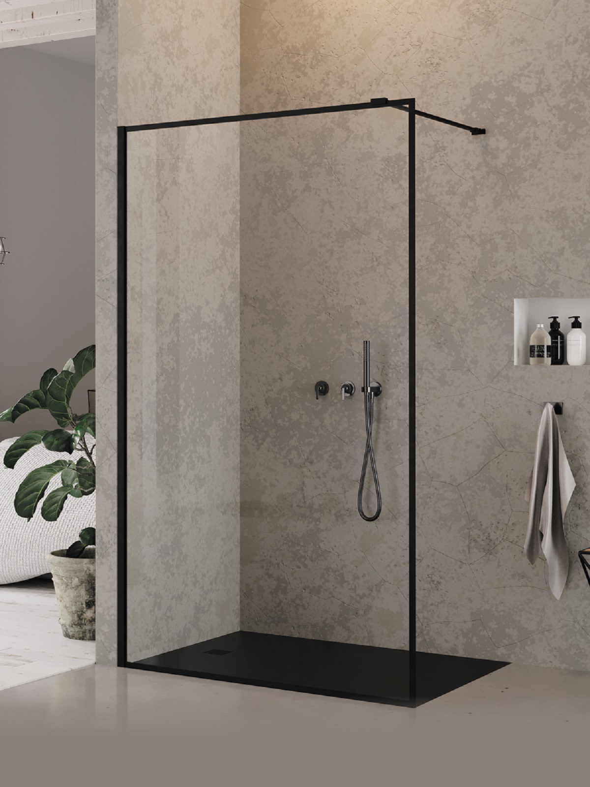 New Trendy New Modus Black sprchová zástěna walk-in 80 cm černá matný/průhledné sklo EXK-5556