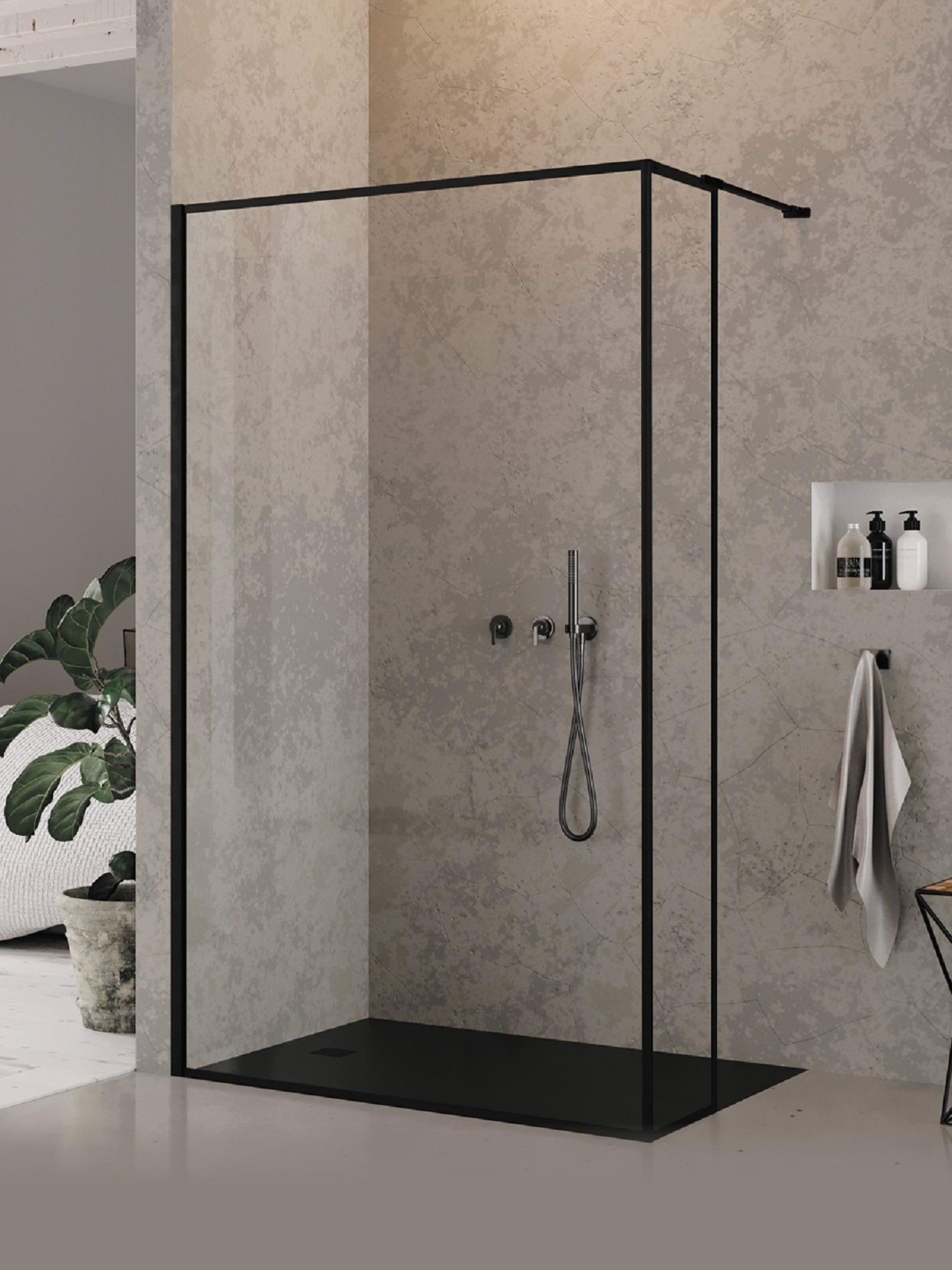 New Trendy New Modus Black sprchová zástěna walk-in 90 cm černá matný/průhledné sklo EXK-5582