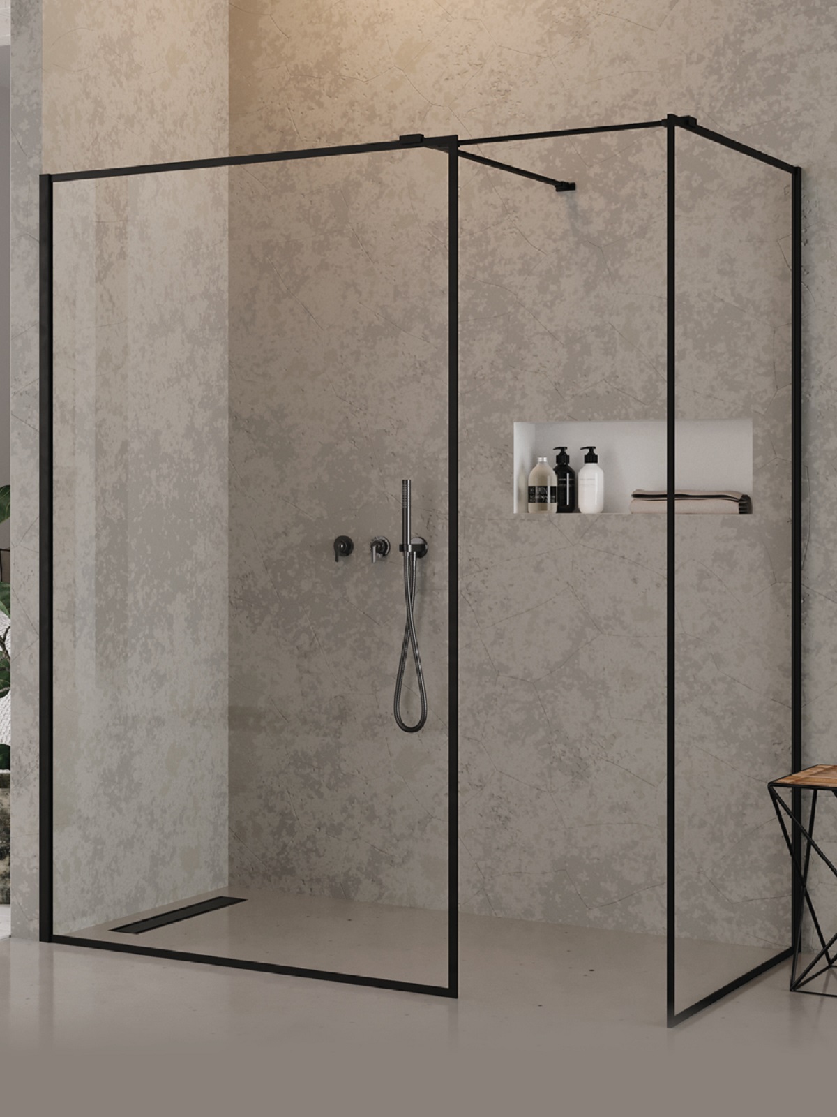 New Trendy New Modus Black sprchový kout walk-in 130x120 cm obdélníkový černá matný/průhledné sklo EXK-5661