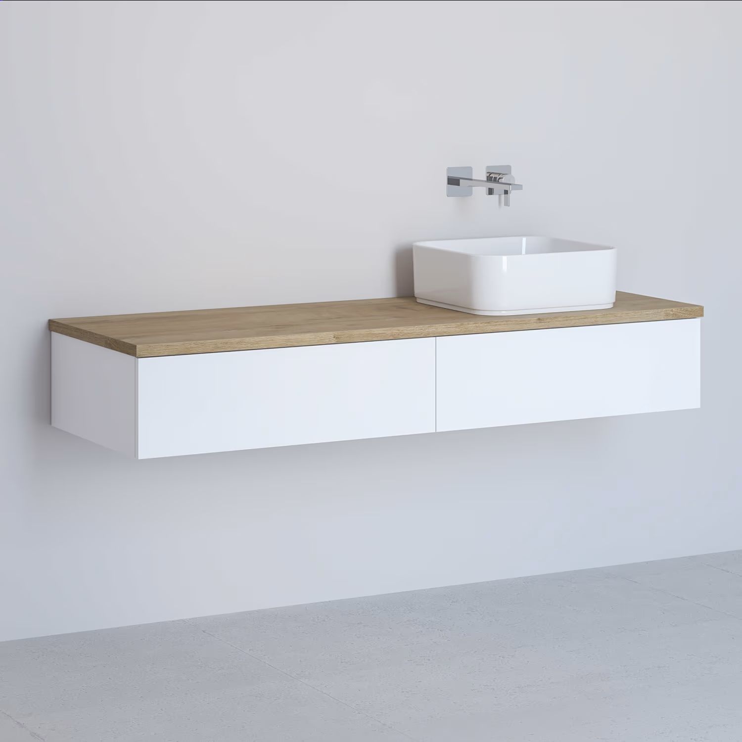 Kronenbach Cube skříňka s deskou 141x48.7x23.5 cm pod umyvadlo závěsná bílá-dub KBWTKOWTL1412WHGH