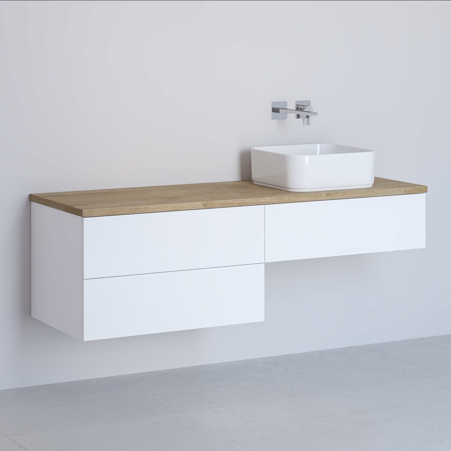 Kronenbach Cube skříňka s deskou 141x48.7x44.5 cm pod umyvadlo závěsná bílá-dub KBWTKOWTL1413WHGH