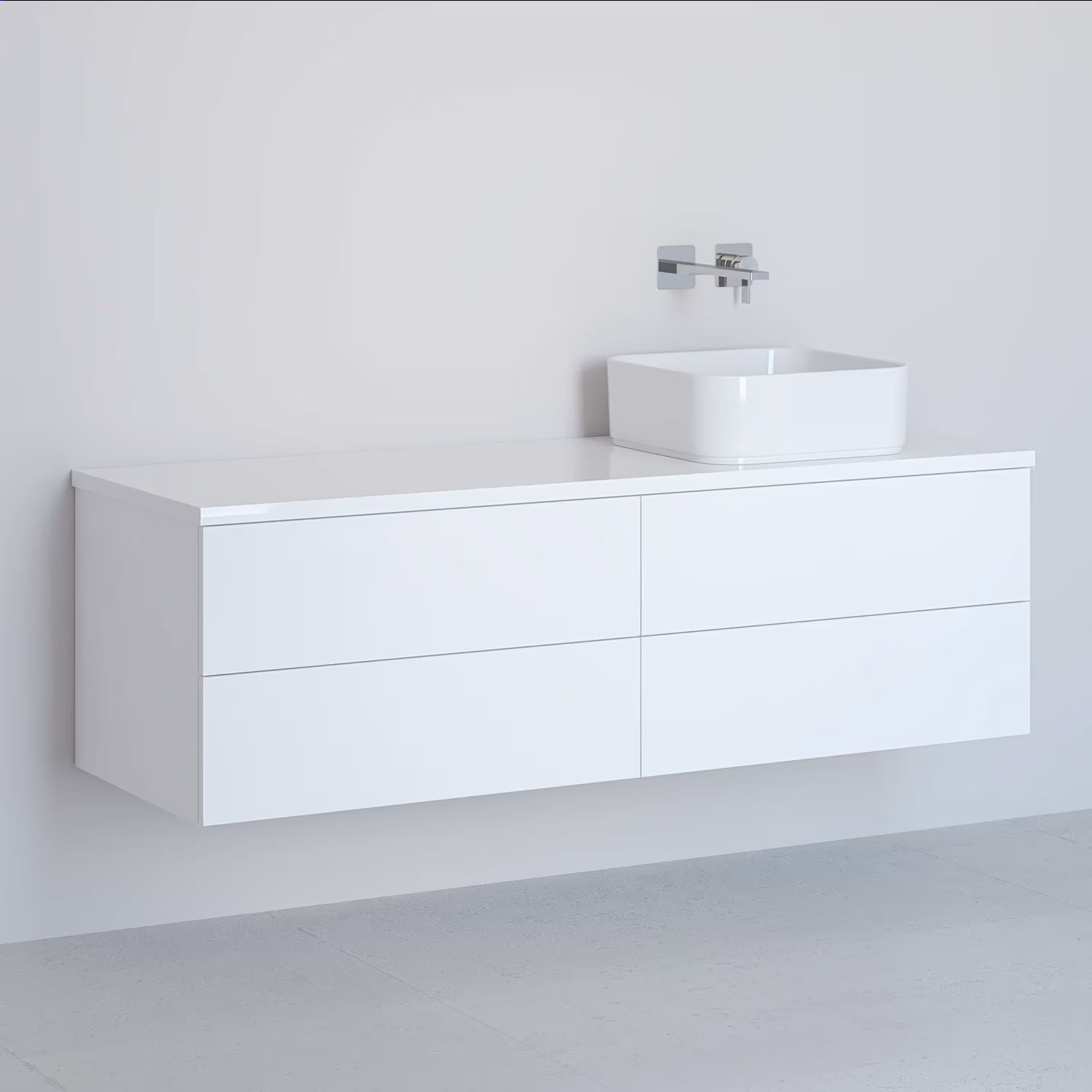 Kronenbach Cube skříňka s deskou 141x48.7x44.5 cm pod umyvadlo závěsná bílá KBWTKOWTL1414WH