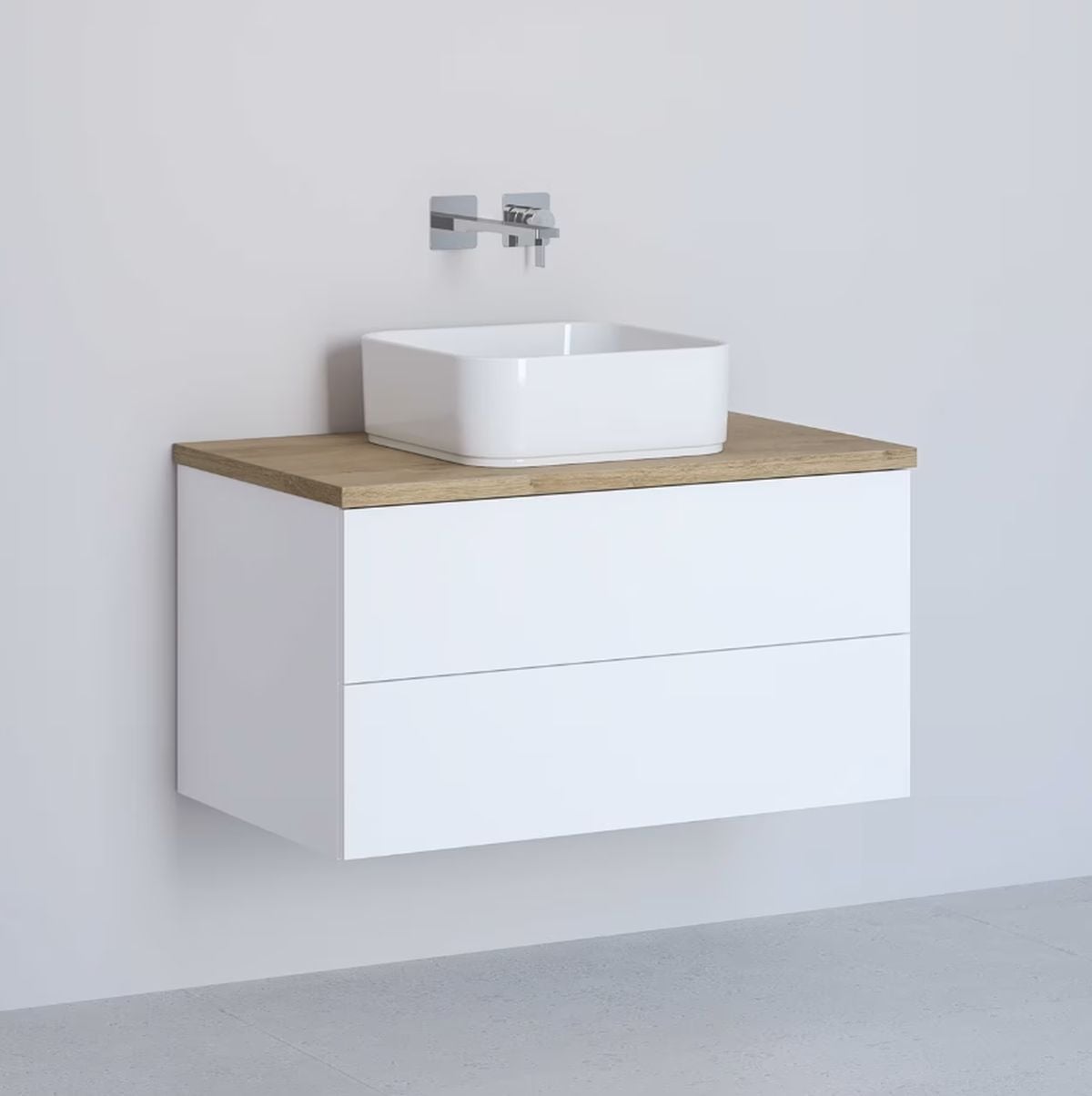 Kronenbach Cube skříňka s deskou 81x48.7x44.5 cm pod umyvadlo závěsná bílá-dub KBWTKOWTL812WHGH