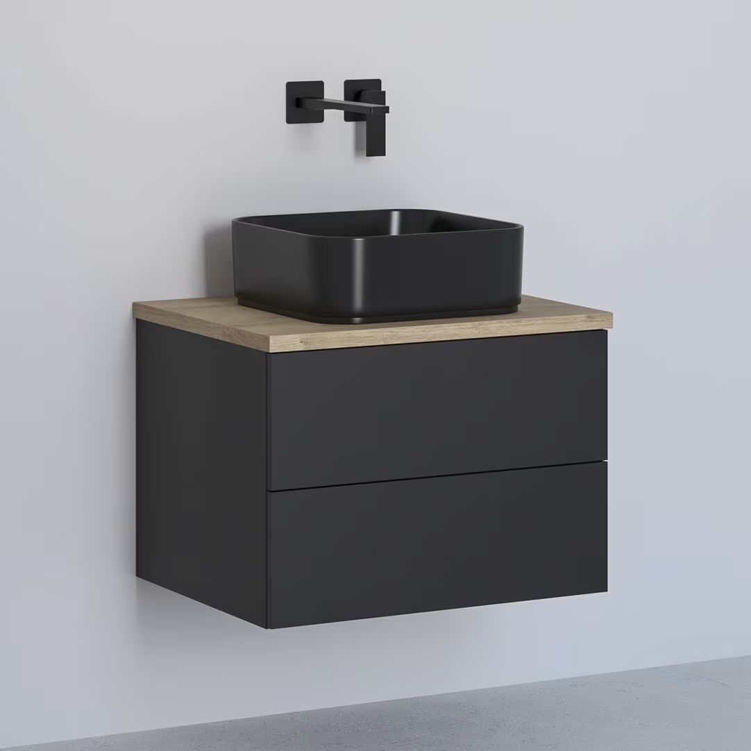 Kronenbach Cube skříňka s deskou 61x48.7x44.5 cm pod umyvadlo závěsná černá-dub KBWTKOWTL612SMGH