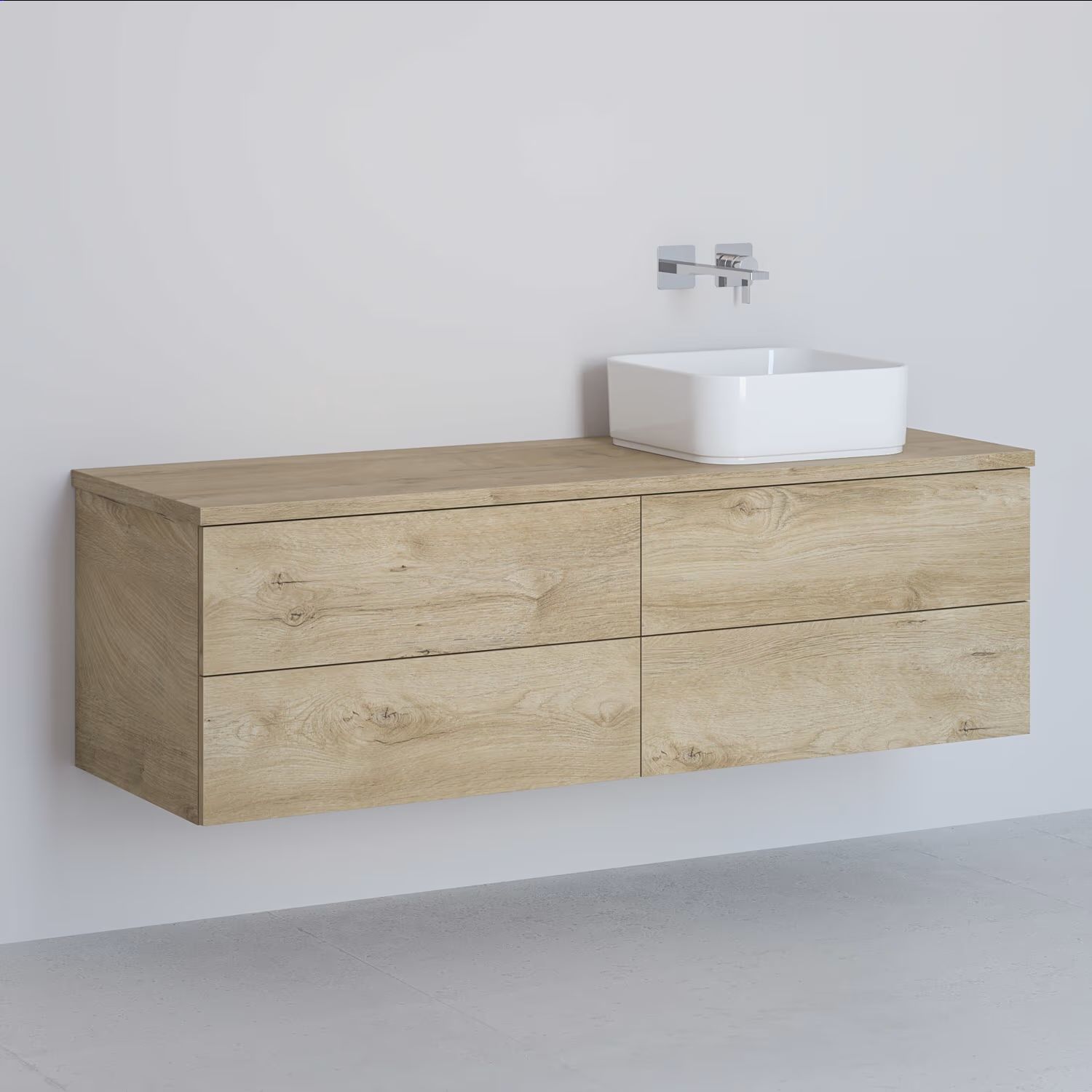 Kronenbach Cube skříňka s deskou 141x48.7x44.5 cm pod umyvadlo závěsná dub KBWTKOWTL1414GH