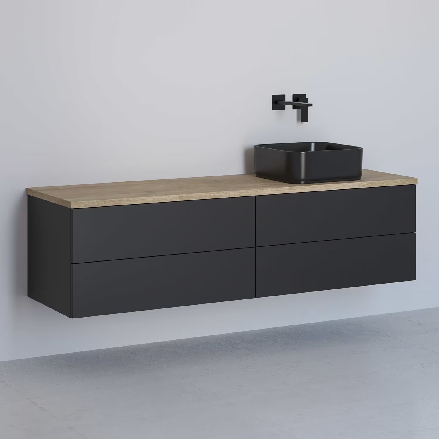 Kronenbach Cube skříňka s deskou 161x48.7x44.5 cm pod umyvadlo závěsná černá-dub KBWTKOWTL1614SMGH