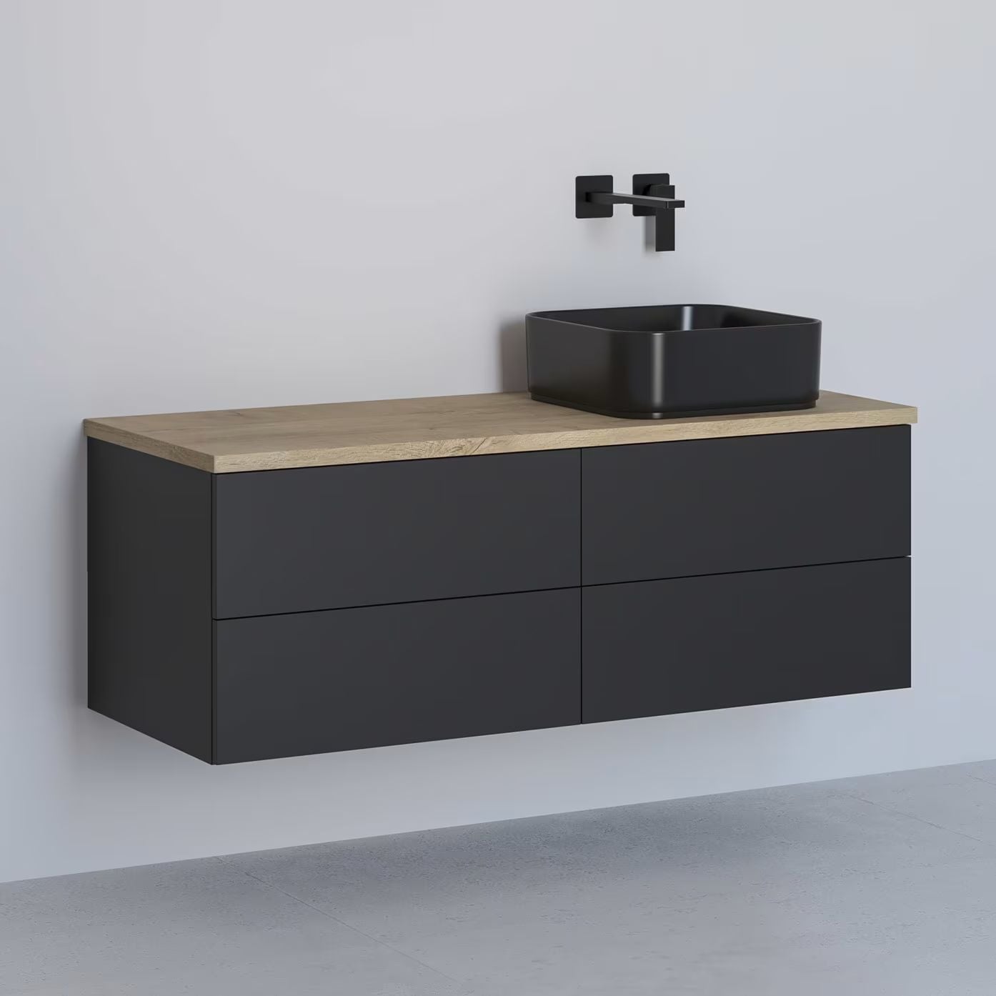 Kronenbach Cube skříňka s deskou 121x48.7x44.5 cm pod umyvadlo závěsná černá-dub KBWTKOWTL1214SMGH