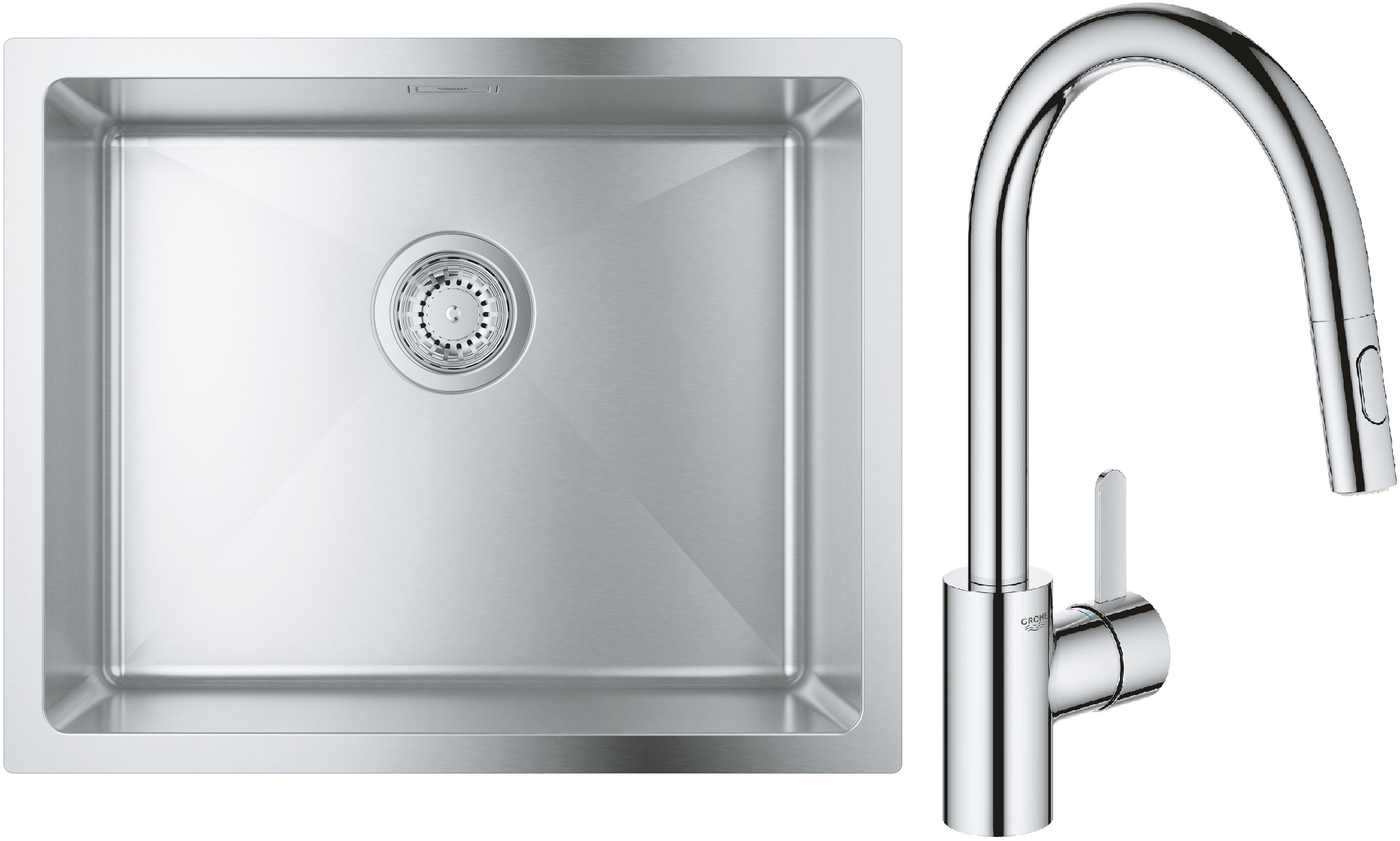 Sada ocelový dřez Grohe K700 31574SD1, kuchyňská baterie Grohe Eurosmart Cosmopolitan 31481001