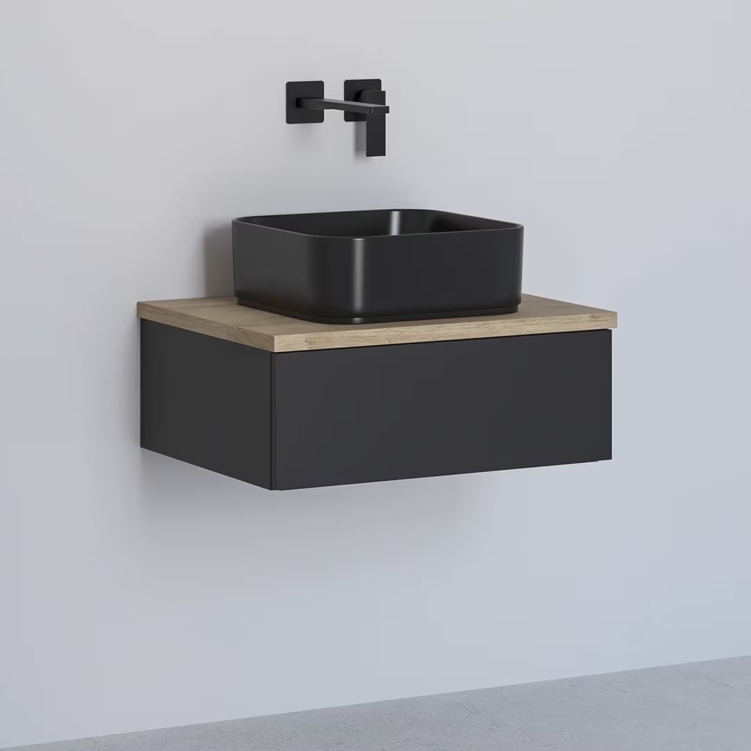 Kronenbach Cube skříňka s deskou 61x48.7x44.5 cm pod umyvadlo závěsná černá-dub KBWTKOWTL611SMGH