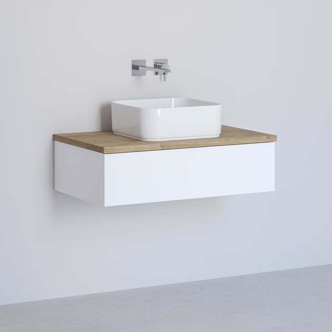 Kronenbach Cube skříňka s deskou 81x48.7x23.5 cm pod umyvadlo závěsná bílá-dub KBWTKOWTL811WHGH