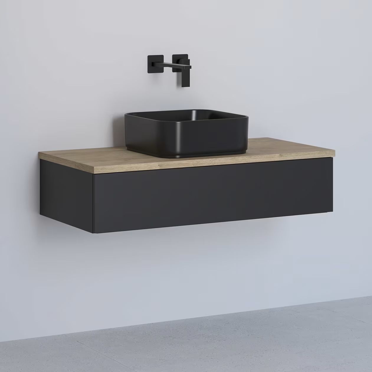 Kronenbach Cube skříňka s deskou 101x48.7x23.5 cm pod umyvadlo závěsná černá-dub KBWTKOWTL1011SMGH