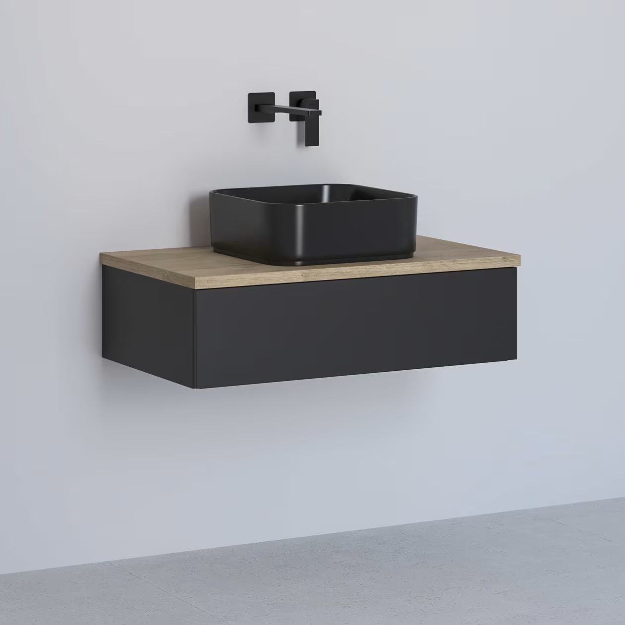 Kronenbach Cube skříňka s deskou 81x48.7x23.5 cm pod umyvadlo závěsná černá-dub KBWTKOWTL811SMGH