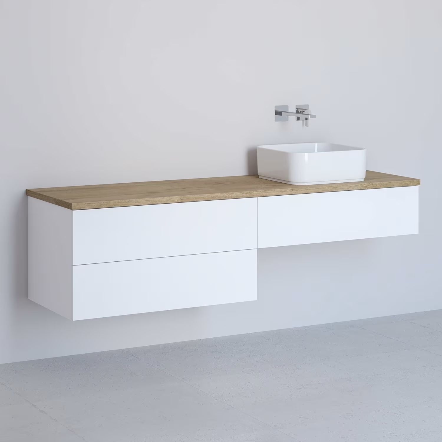 Kronenbach Cube skříňka s deskou 161x48.7x44.5 cm pod umyvadlo závěsná bílá-dub KBWTKOWTL1613WHGH