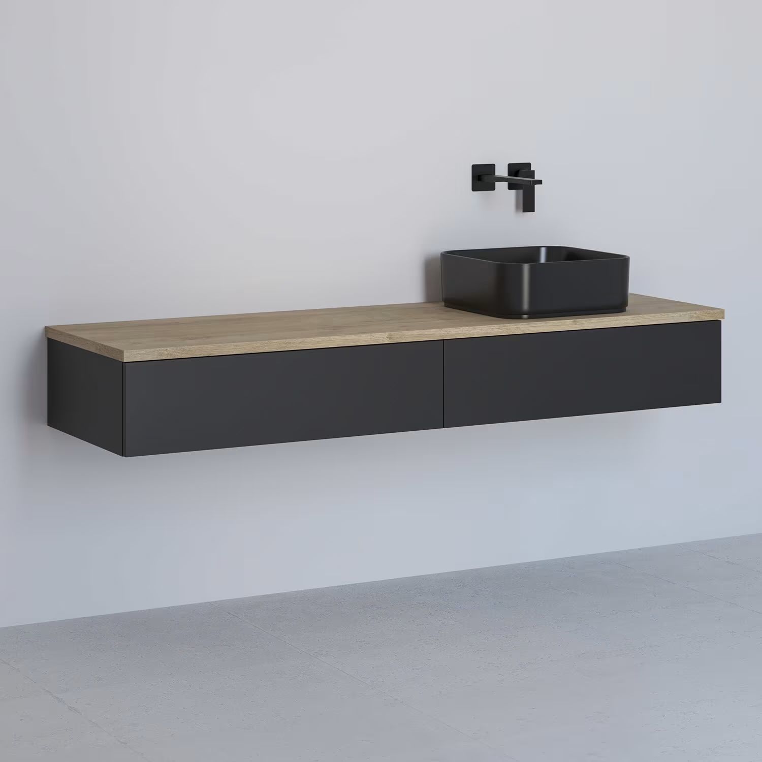 Kronenbach Cube skříňka s deskou 161x48.7x23.5 cm pod umyvadlo závěsná černá-dub KBWTKOWTL1612SMGH