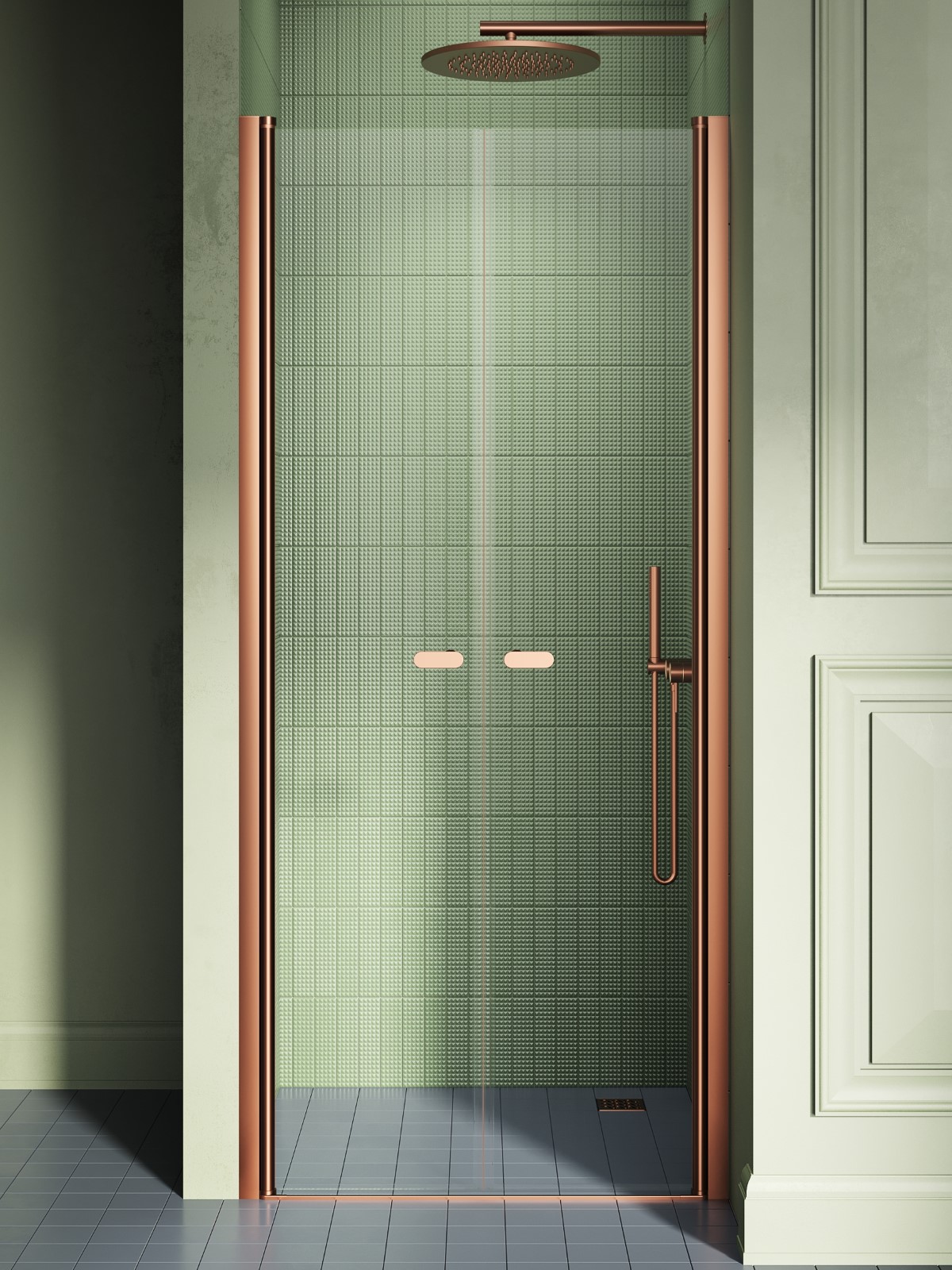 New Trendy New Soleo Copper Brushed sprchové dveře 170 cm sklopné měděná kartáčovaný/průhledné sklo D-0550A