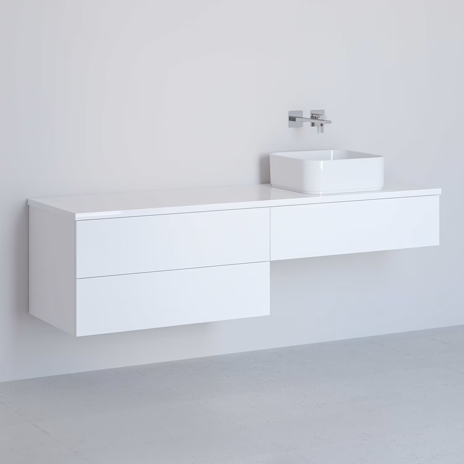 Kronenbach Cube skříňka s deskou 161x48.7x44.5 cm pod umyvadlo závěsná bílá KBWTKOWTL1613WH