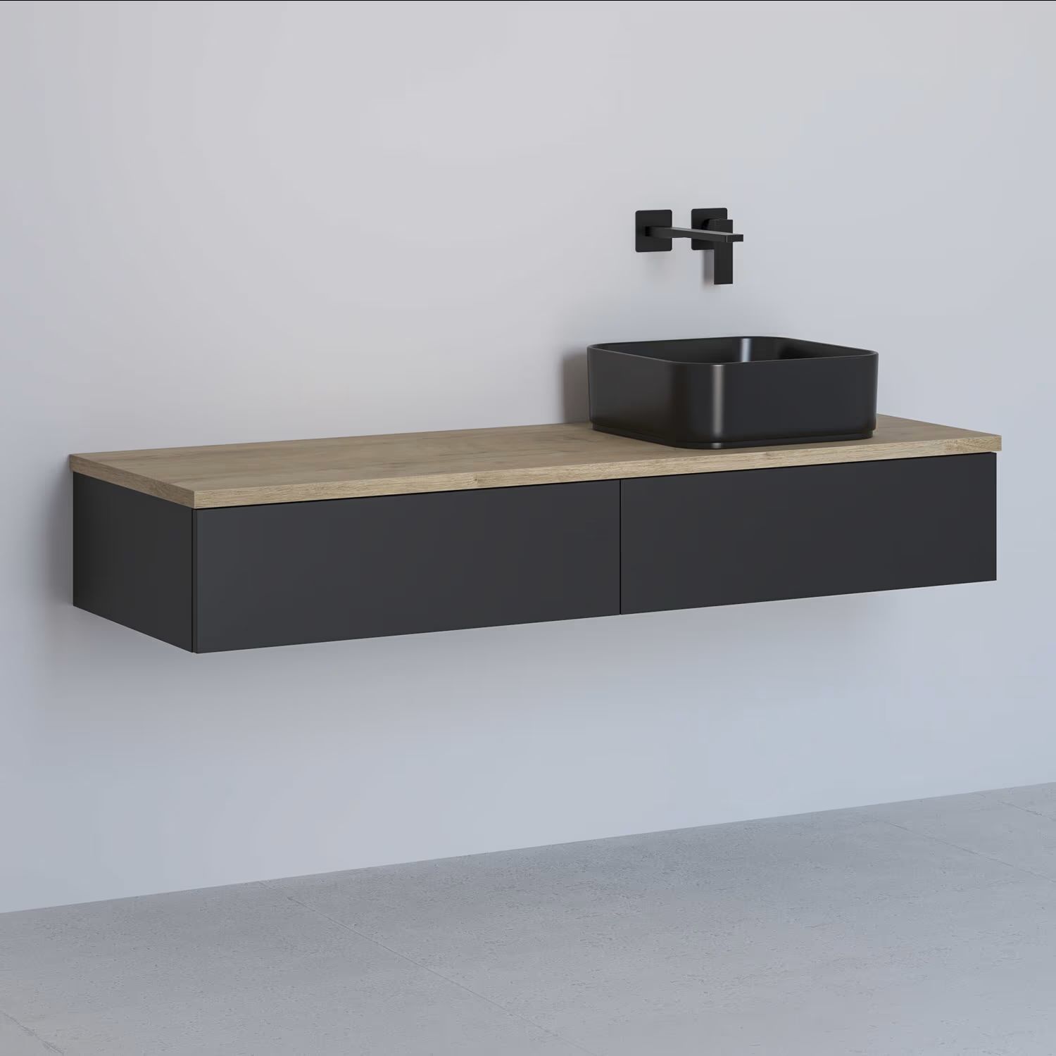 Kronenbach Cube skříňka s deskou 141x48.7x23.5 cm pod umyvadlo závěsná černá-dub KBWTKOWTL1412SMGH