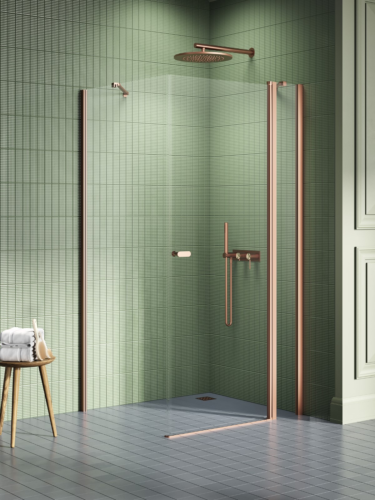 New Trendy New Soleo Copper Brushed sprchový kout 110x110 cm čtvercový měděná kartáčovaný/průhledné sklo K-1999