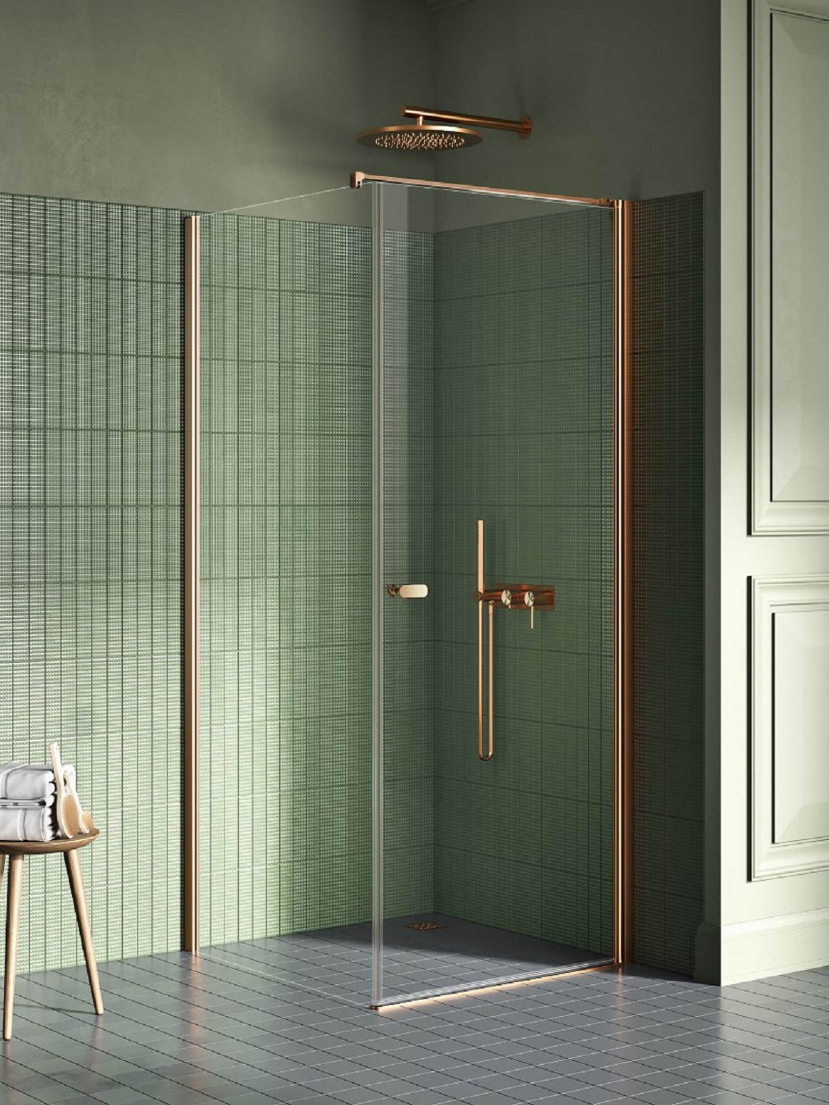New Trendy New Soleo Copper Brushed sprchový kout 90x80 cm obdélníkový měděná kartáčovaný/průhledné sklo K-2294-WP