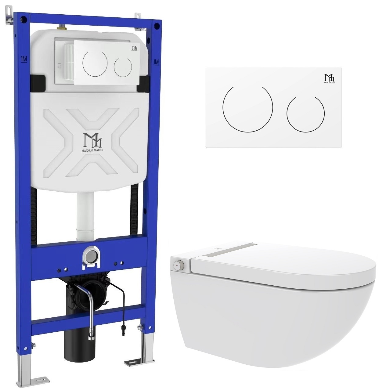 Major&Maker Royal + Coral White mycí toaleta s podomítkovým modulem a tlačítkem závěsné Bez oplachového kruhu bílá I65S200302W