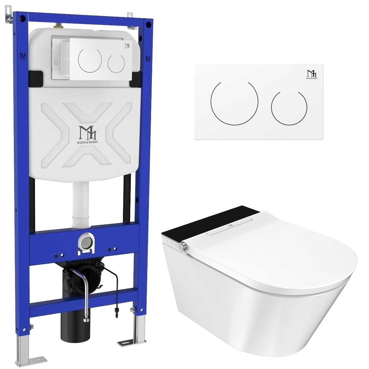 Major&Maker Deluxe B + Coral White mycí toaleta s podomítkovým modulem a tlačítkem závěsné Bez oplachového kruhu bílá 4020FBS200302W
