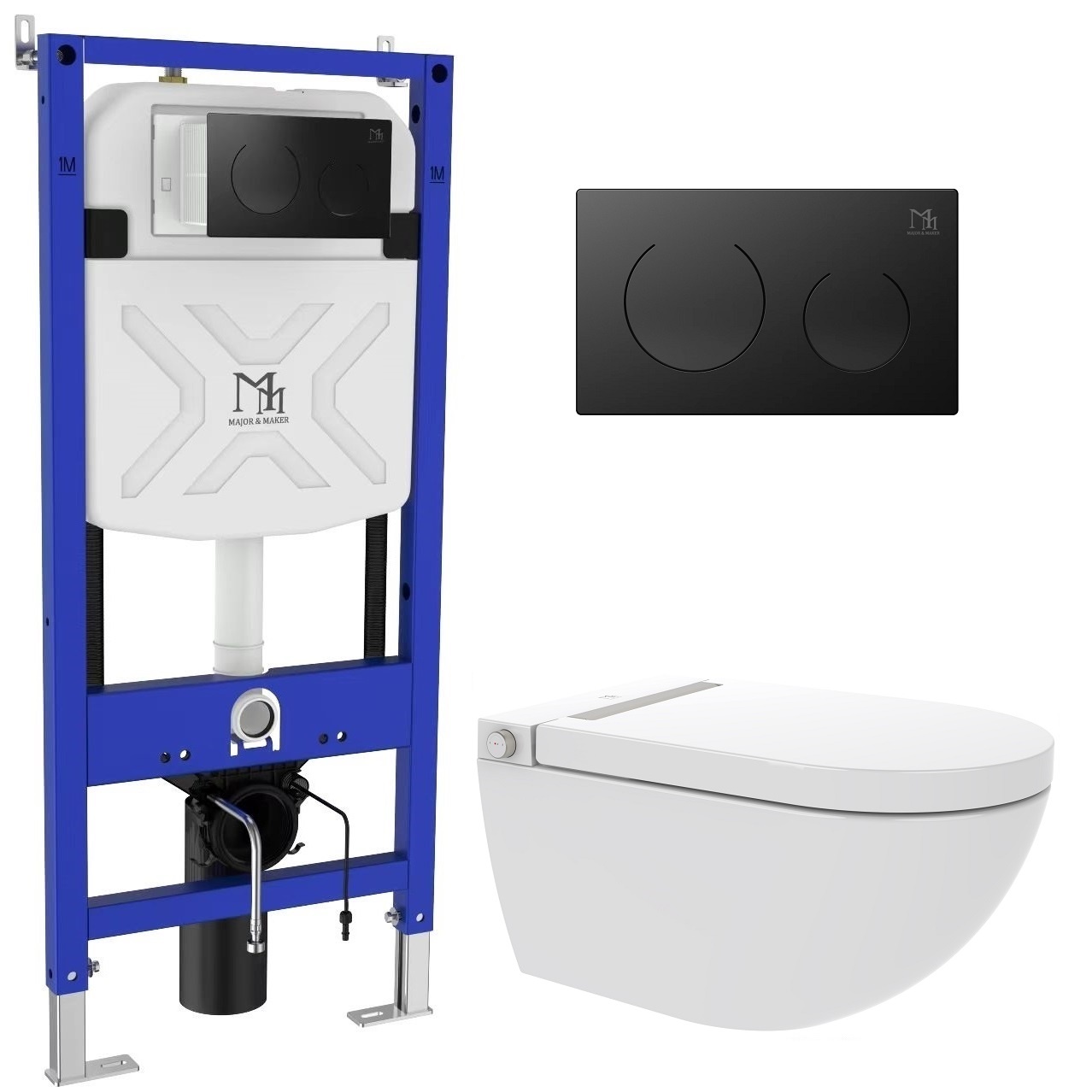 Major&Maker Royal + Coral Black mycí toaleta s podomítkovým modulem a tlačítkem závěsné Bez oplachového kruhu bílá I65S200302B
