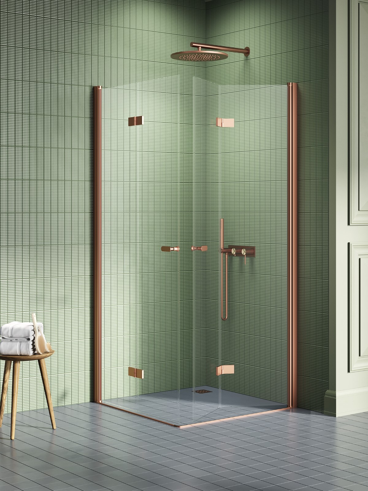 New Trendy New Soleo Copper Brushed sprchový kout 80x70 cm obdélníkový měděná kartáčovaný/průhledné sklo K-2079