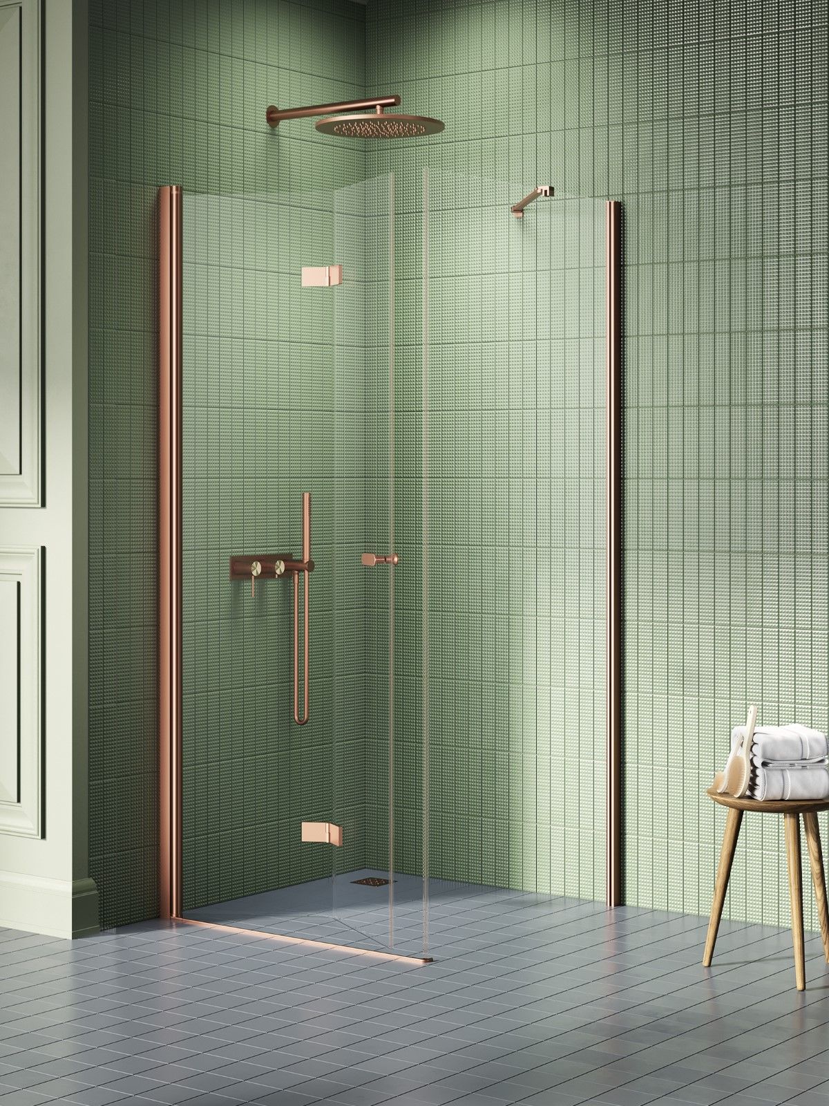 New Trendy New Soleo Copper Brushed sprchový kout 100x100 cm čtvercový měděná kartáčovaný/průhledné sklo K-2048