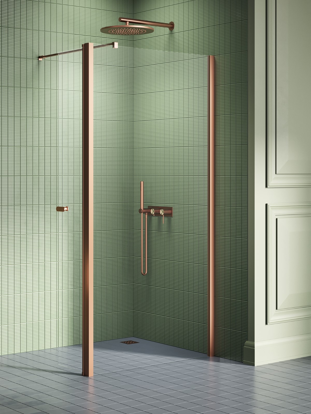 New Trendy New Soleo Copper Brushed sprchová zástěna walk-in 100 cm měděná kartáčovaný/průhledné sklo K-2120