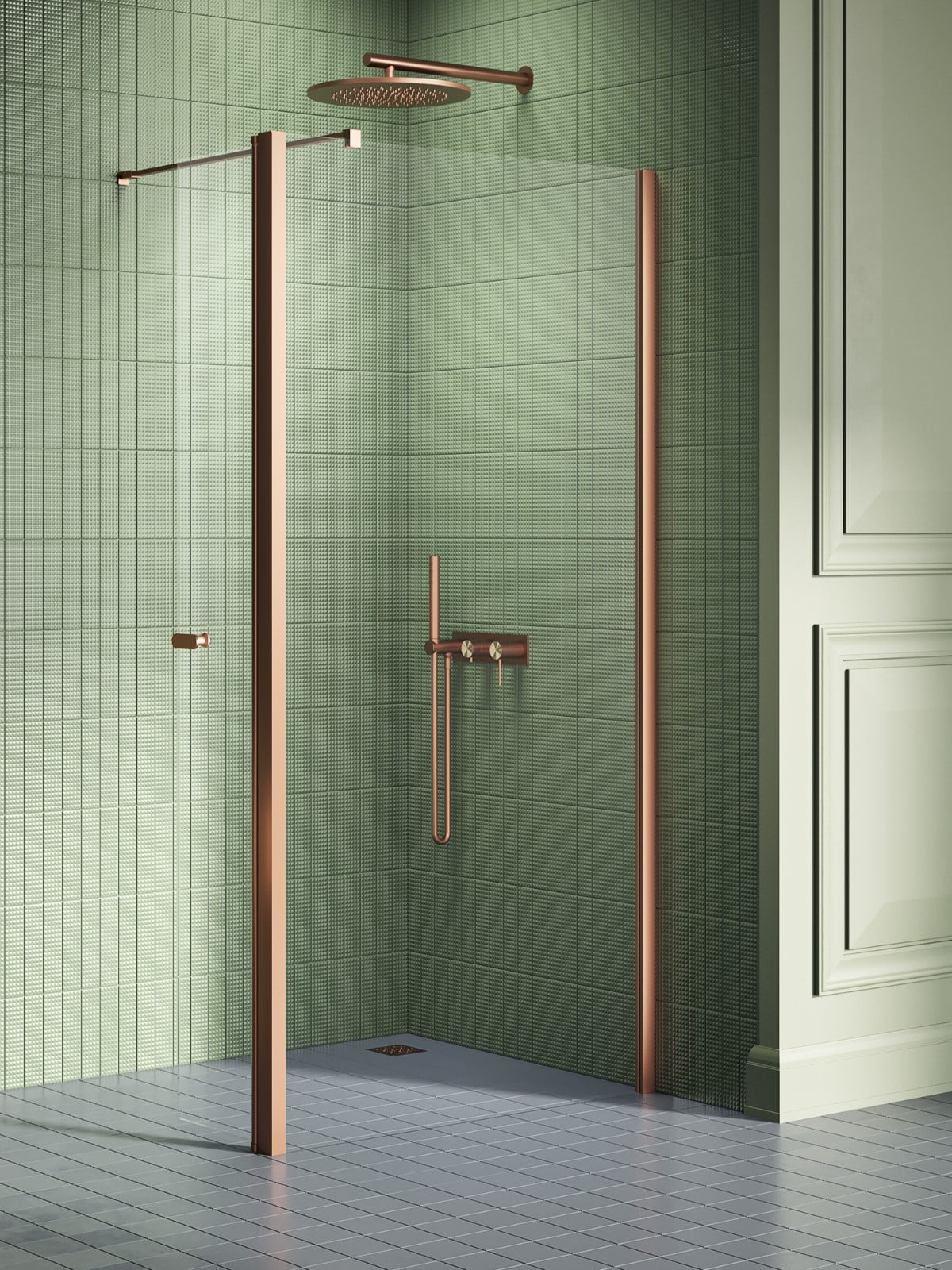 New Trendy New Soleo Copper Brushed sprchová zástěna walk-in 100 cm měděná kartáčovaný/průhledné sklo K-2119