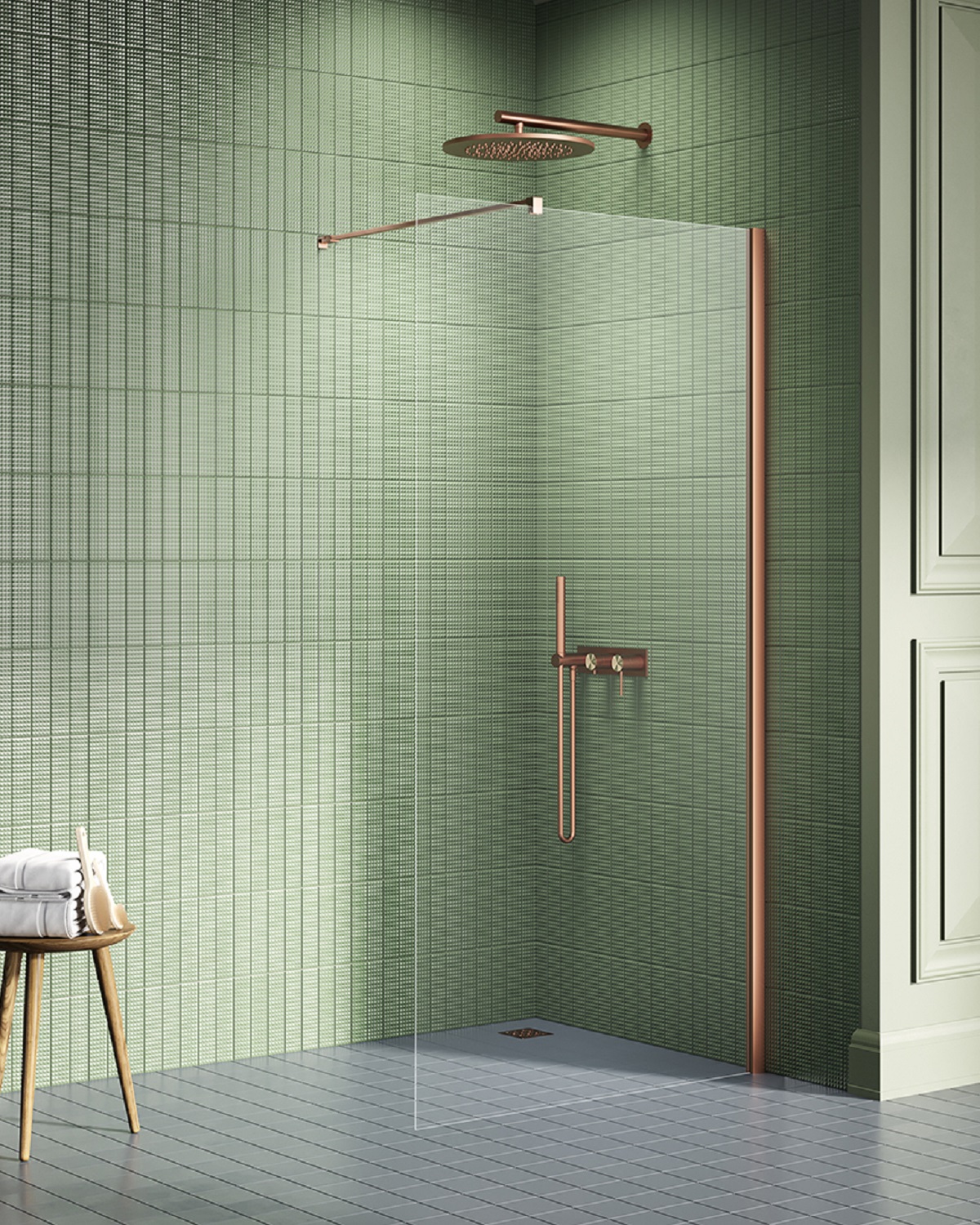 New Trendy New Soleo Copper Brushed sprchová zástěna walk-in 110 cm měděná kartáčovaný/průhledné sklo K-2105-WP