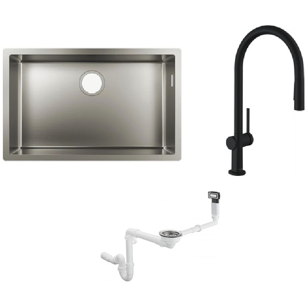 Sada kuchyňská baterie Hansgrohe Talis M54 72801670, ocelový dřez Hansgrohe S 71 43428800, 43921800