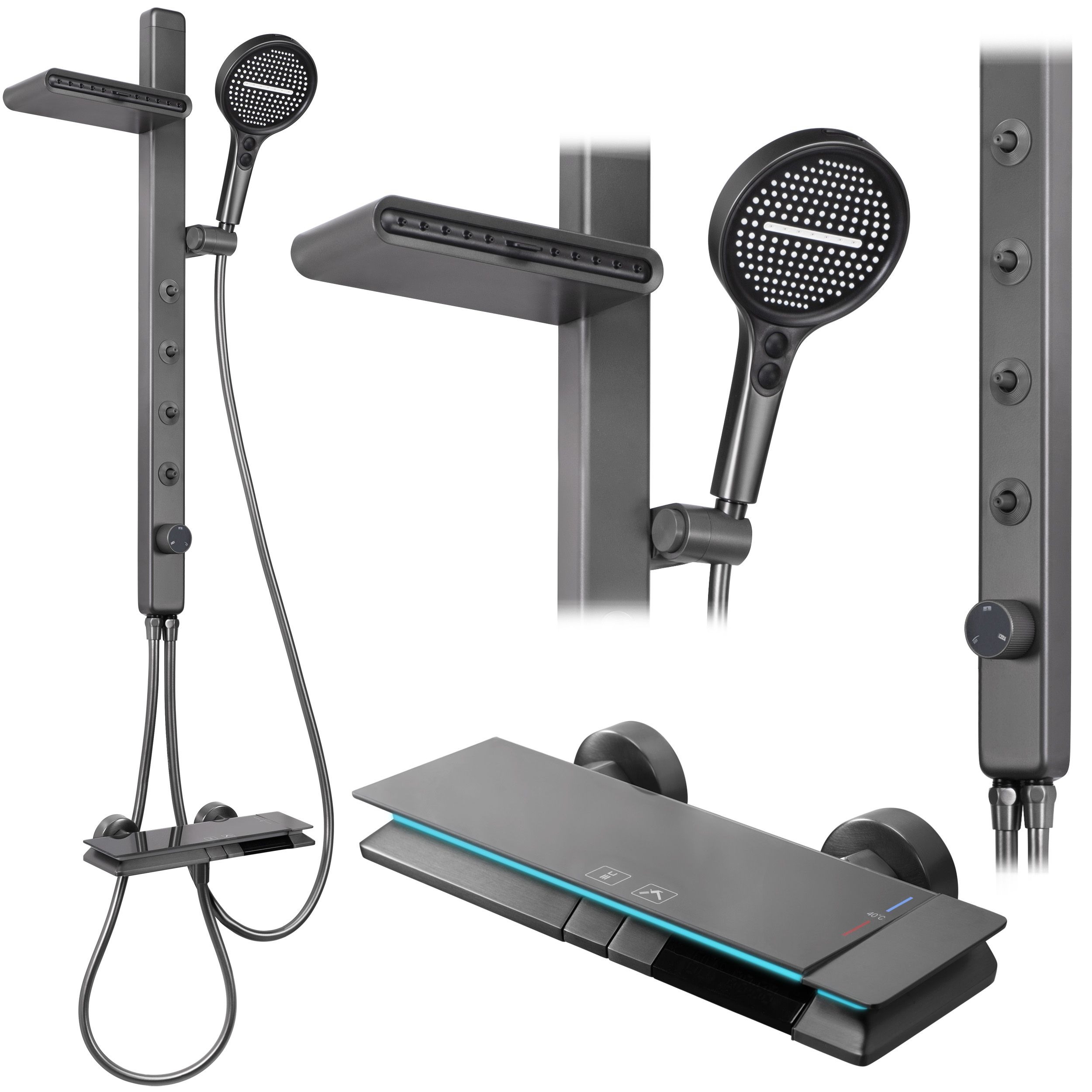 Rea Karl sada koupelnových doplňků na stěnu s dešťovou sprchou grafitová REA-P4880