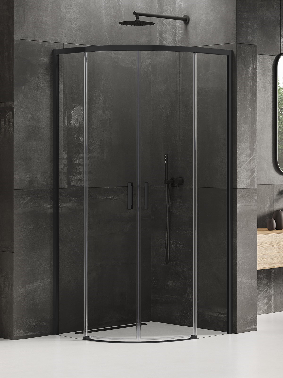 New Trendy Prime Black sprchový kout 80x80 cm půlkulatá černá matný/průhledné sklo K-3556
