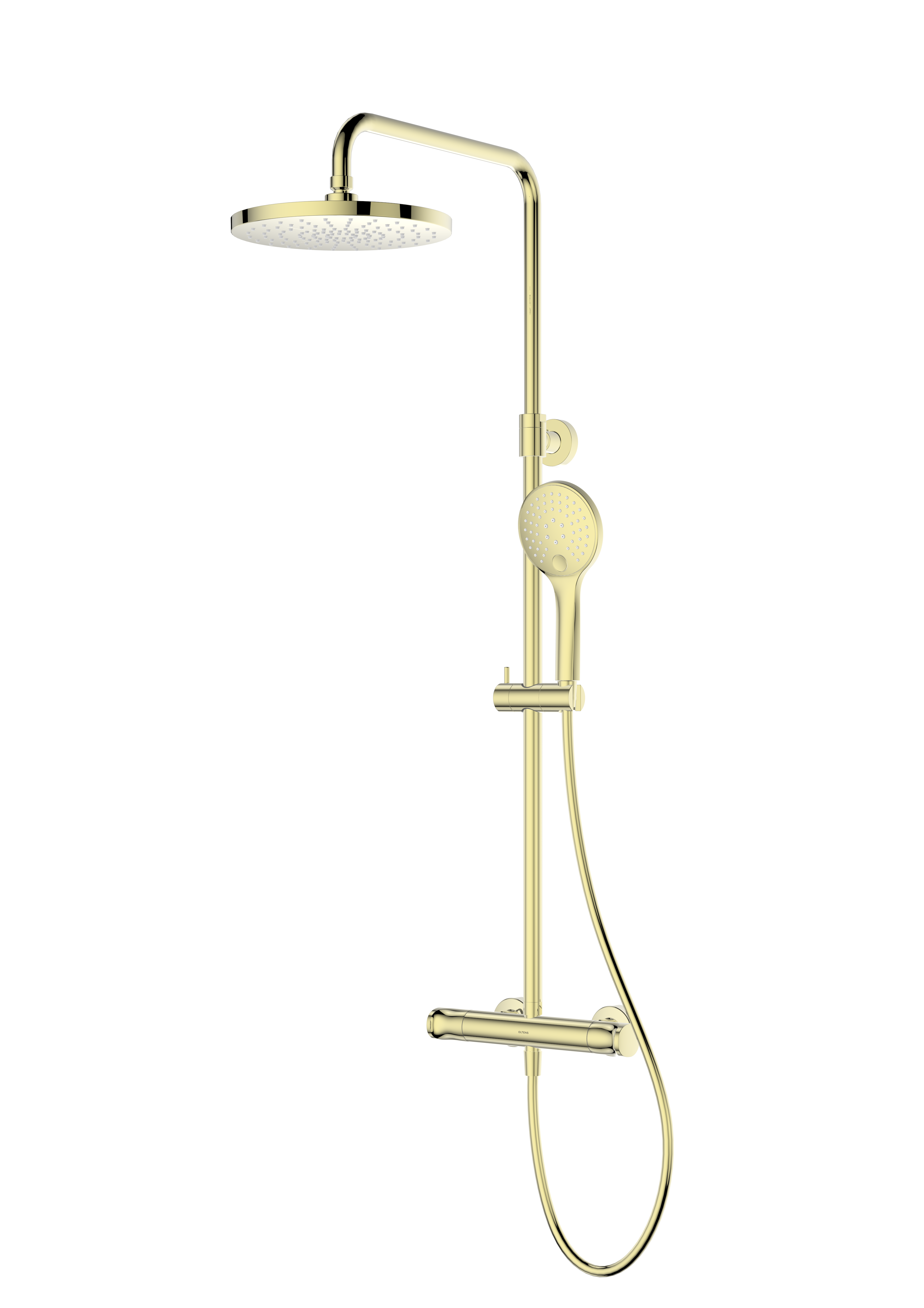 Oltens Vatten sprchová sada na stěnu s termostatem s dešťovou sprchou zlatý lesk 36505800