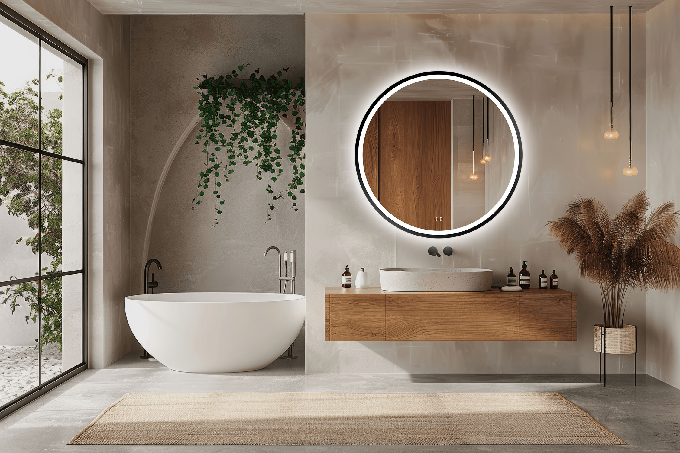 Venti Orion Black zrcadlo 80x80 cm kulatý s osvětlením s vyhřívací podložkou černá 5905951180298