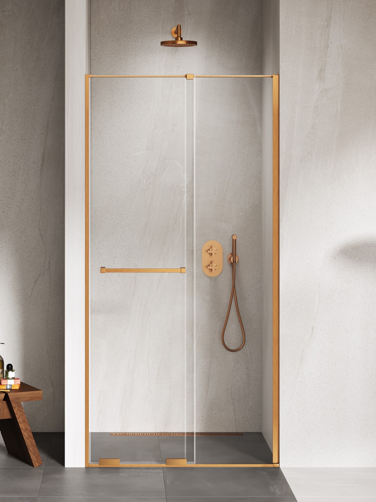 New Trendy Smart sprchové dveře 140 cm posuvné měděná kartáčovaný/průhledné sklo EXK-7656