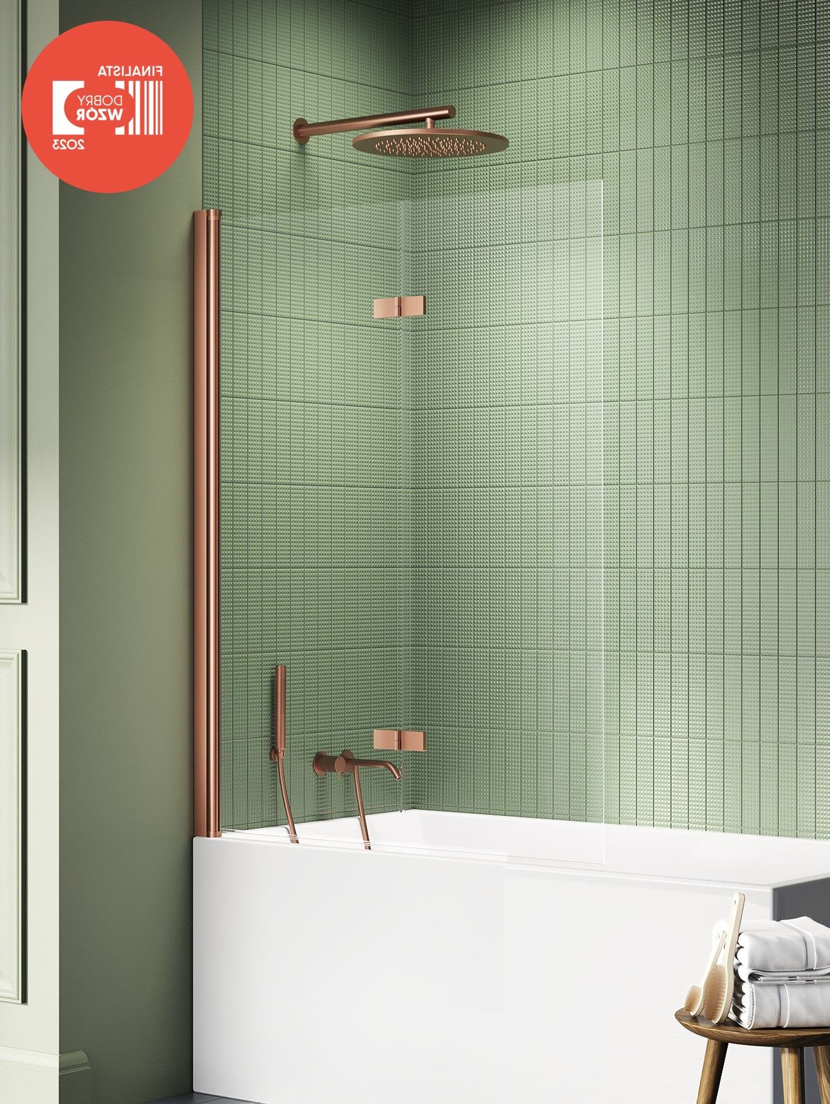 New Trendy New Soleo vanová zástěna 110 cm dvoudílný měděná kartáčovaný/čiré sklo P-0137