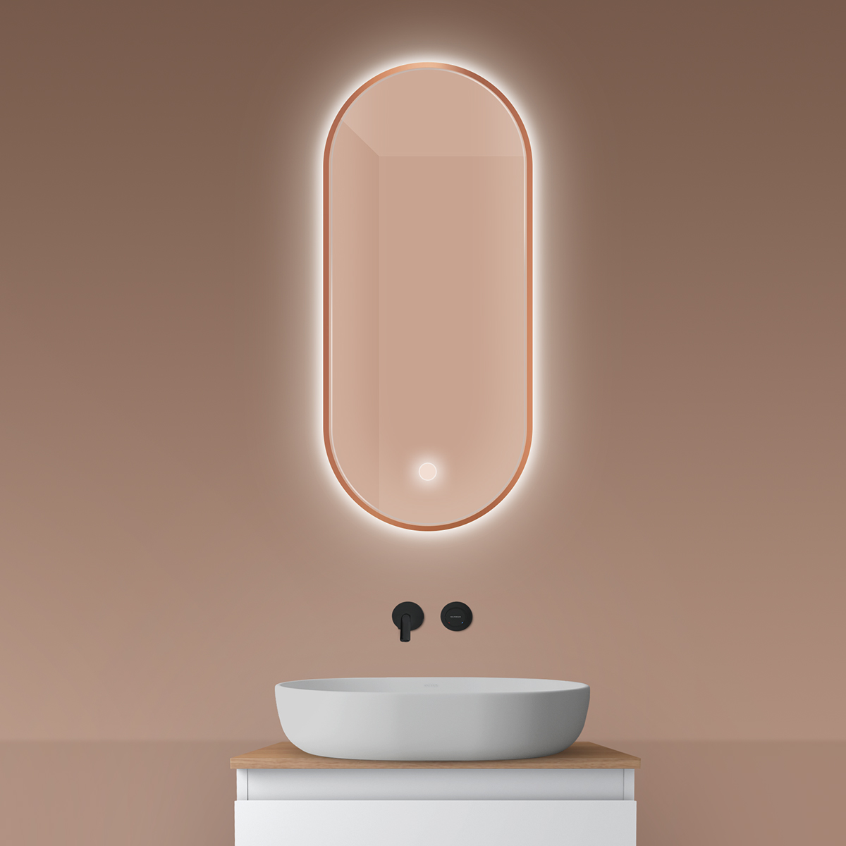 Oltens Nordlis zrcadlo 40x90 cm oválný s osvětlením s vyhřívací podložkou 64113610