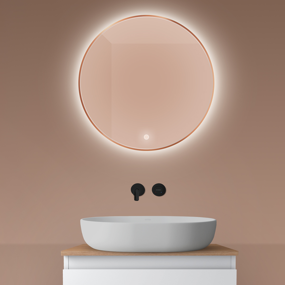 Oltens Nordlis zrcadlo 60x60 cm kulatý s osvětlením s vyhřívací podložkou 64108610