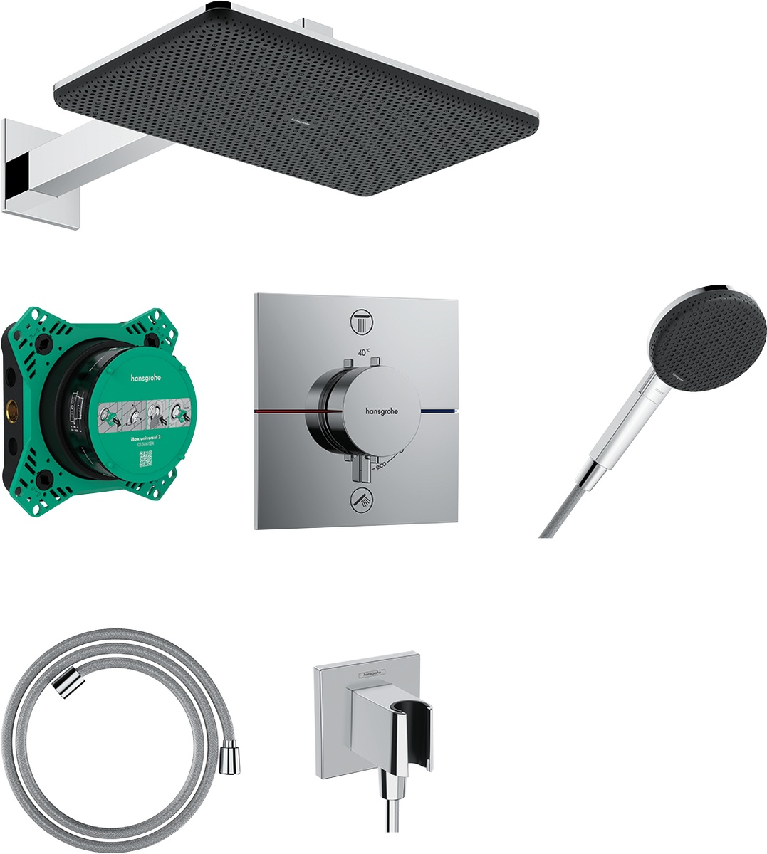 Hansgrohe Raindance Alive Q sprchová sada pod omítku s termostatem s dešťovou sprchou chrom 24620000
