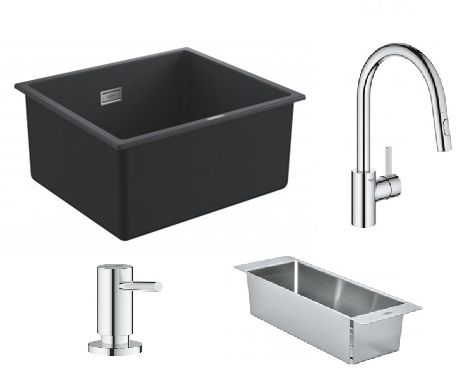Sada granitový dřez Grohe K700 31653AP0, kuchyňská baterie Grohe Eurosmart Cosmopolitan 31481001, 40852SD0, 40535000