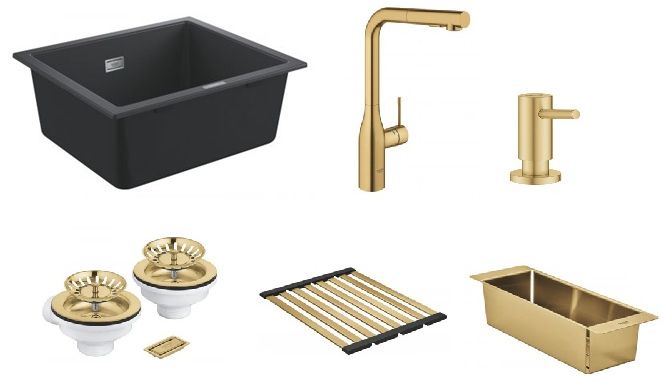 Sada kuchyňská baterie Grohe Essence 30270GN0, granitový dřez Grohe K700 31654AP0, 40852GN0, 40856GN0, 40535GN0, 40997GN0
