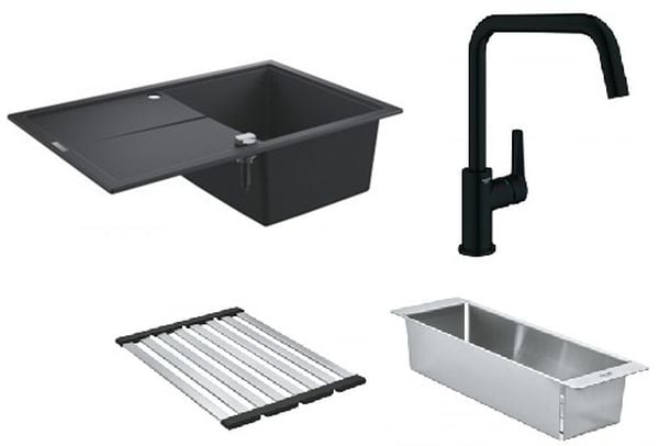 Sada granitový dřez Grohe K400 31639AP0, kuchyňská baterie Grohe Start 304702430, 40853SD0, 40854SD0