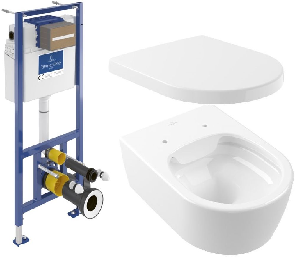 Sada záchodová mísa Villeroy & Boch Avento 5656R001, podomítkový WC modul Villeroy & Boch ViConnect 92099600, 9M77C101