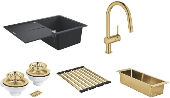 Sada kuchyňská baterie Grohe Minta 32321GN2, granitový dřez Grohe K400 31639AP0, 40853GN0, 40854GN0, 40997GN0